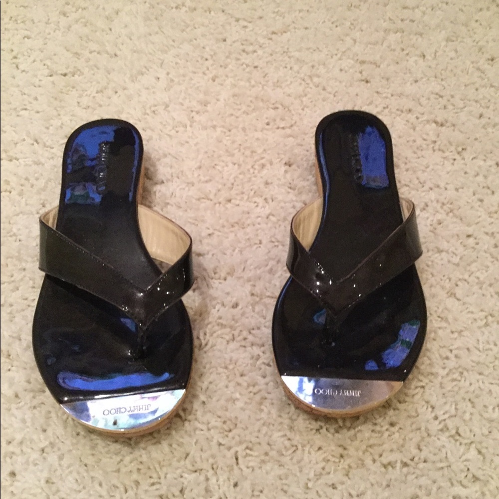 Jimmy Choo navy blue patent leather sandals